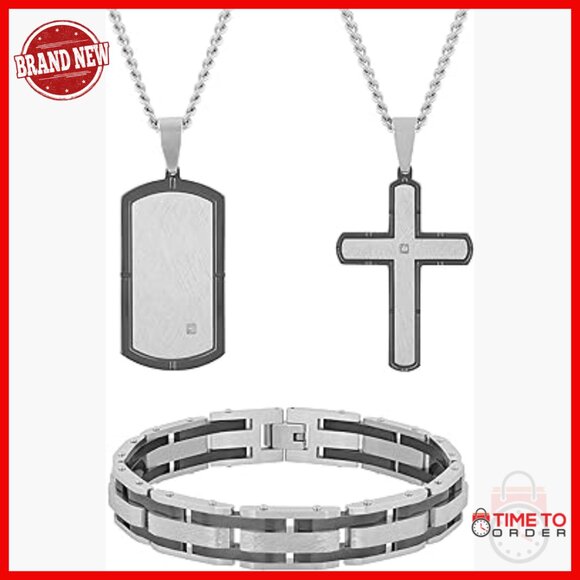 Amazon.com: Black Stainless Steel Bracelet & Chain Set, 24  Men\'s Stainless Steel 3-Piece Necklace Bracelet Set Lobster Clasp